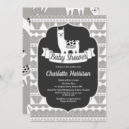 Modern Gray & White Aztec Llamas Baby shower Kaart