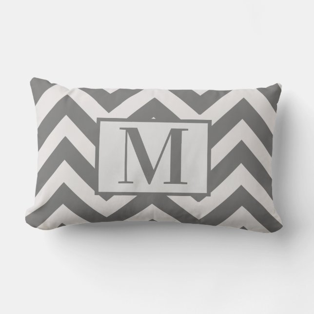 Modern Gray White Chevron Design Monogram Kussen (Voorkant)