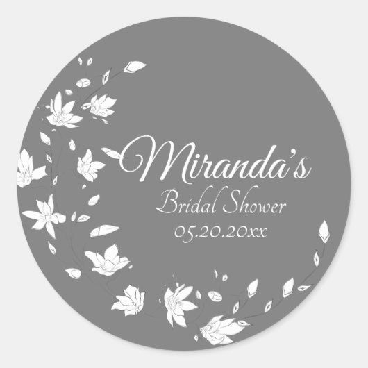Modern Gray & White Floral Vrijgezellenfeest Ronde Sticker (Voorkant)
