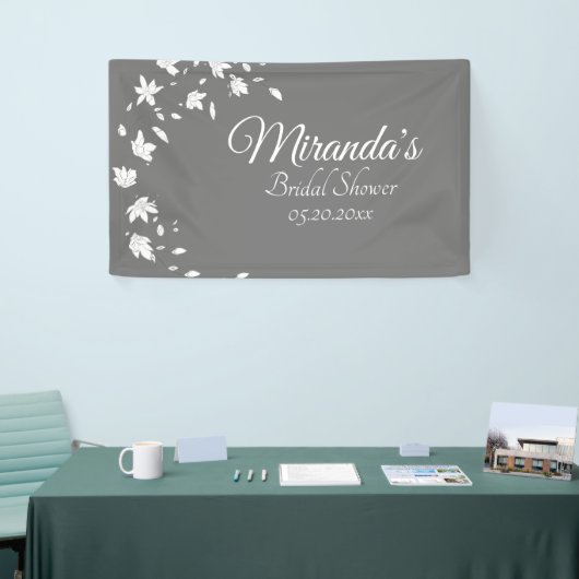 Modern Gray & White Floral Vrijgezellenfeest Spandoek (Beurs)