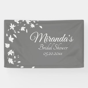 Modern Gray & White Floral Vrijgezellenfeest Spandoek