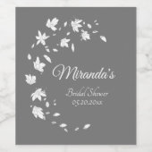 Modern Gray & White Floral Vrijgezellenfeest Wijn Etiket (Enkel label)