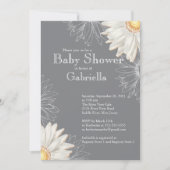 Modern Gray & White Gerbera Daisy Baby shower Kaart (Voorkant)