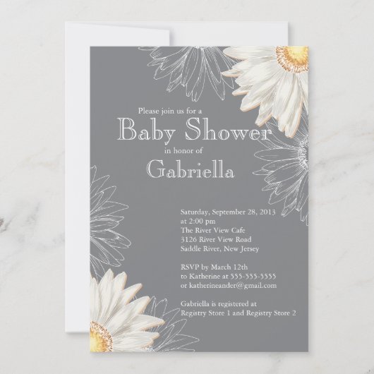 Modern Gray & White Gerbera Daisy Baby shower Kaart (Voorkant)