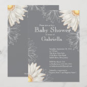 Modern Gray & White Gerbera Daisy Baby shower Kaart (Voorkant / Achterkant)