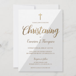 Modern Gray White Gold Christening baby Kaart