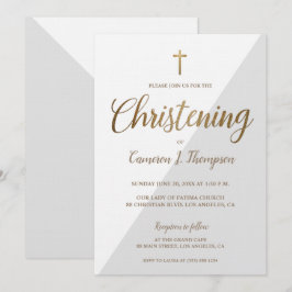 Modern Gray White Gold Christening baby Kaart