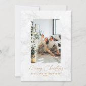 Modern Gray White Marble Two Photo Kerstmis Feestdagenkaart (Voorkant)