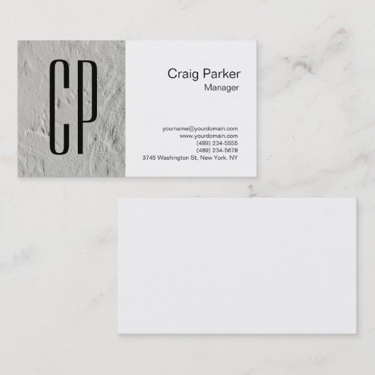 Modern Gray White Minimalist Monogram Professional Visitekaartje (Voorkant / Achterkant)