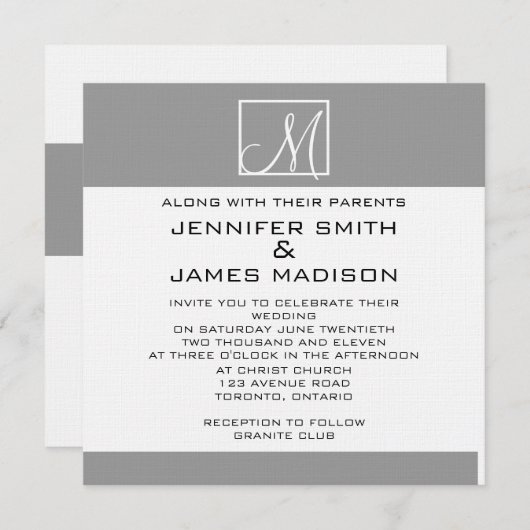 Modern Gray White Monogram Weddenschap Kaart (Voorkant / Achterkant)