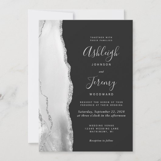 Modern Gray White Silver Agate Slate Wedding Kaart (Voorkant)