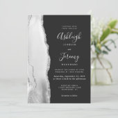 Modern Gray White Silver Agate Slate Wedding Kaart (Staand voorkant)
