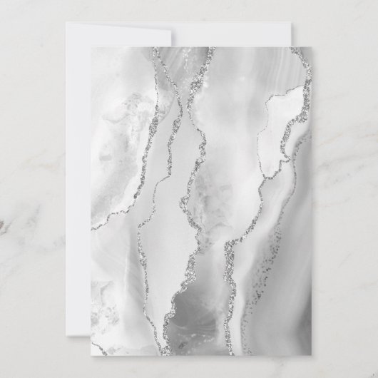 Modern Gray White Silver Agate Slate Wedding Kaart (Achterkant)