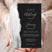 Modern Gray White Silver Agate Slate Wedding Kaart