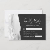Modern Gray White Silver Agate Slate Wedding RSVP Kaartje (Voorkant)
