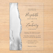 Modern Gray White Silver Agate Wedding Acryl Uitnodigingen (Voorkant)