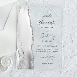 Modern Gray White Silver Agate Wedding Acryl Uitnodigingen
