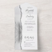 Modern Gray White Silver Agate Wedding All In One Uitnodiging (Binnen)
