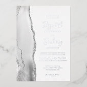 Modern Gray White Silver Agate Wedding Folie Uitnodiging (Voorkant)