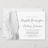 Modern Gray White Silver Agate Wedding Invitation Kaart (Voorkant)
