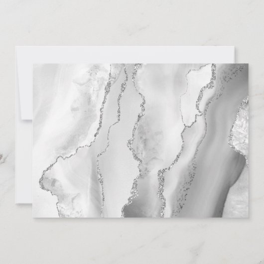Modern Gray White Silver Agate Wedding Invitation Kaart (Achterkant)