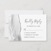 Modern Gray White Silver Agate Wedding RSVP Kaartje (Voorkant)