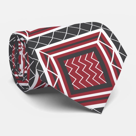 Modern Gray White Square Chevron Stripe Stropdas (Opgerold)