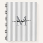 Modern Gray & White Stripes Monogram Name Notitieboek (Voorkant)