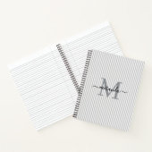 Modern Gray & White Stripes Monogram Name Notitieboek (Binnen)