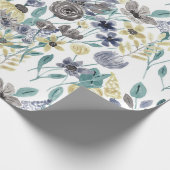 Modern Gray Yellow Floral Waterverf Pattern Cadeaupapier (Hoek)