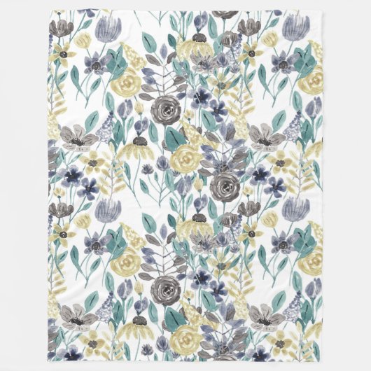 Modern Gray Yellow Floral Waterverf Pattern Fleece Deken (Voorkant)