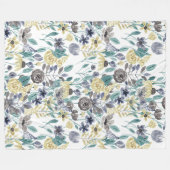 Modern Gray Yellow Floral Waterverf Pattern Fleece Deken (Voorkant (Horizontaal))