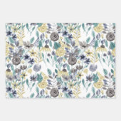 Modern Gray Yellow Floral Waterverf Pattern Inpakpapier Vel (Voorkant)