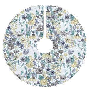 Modern Gray Yellow Floral Waterverf Pattern Kerstboom Rok