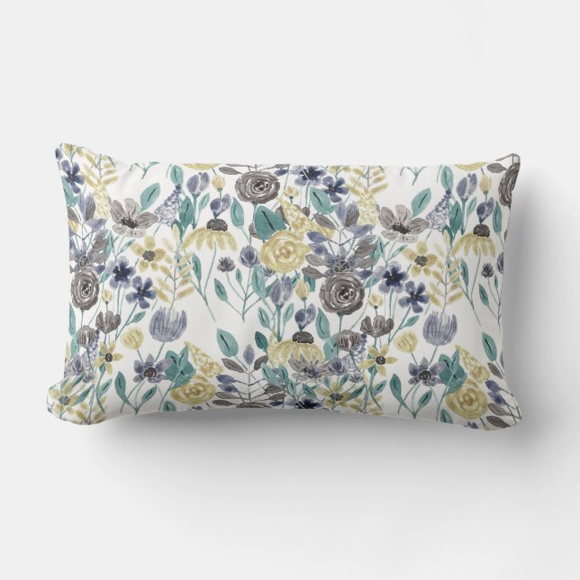 Modern Gray Yellow Floral Waterverf Pattern Kussen (Voorkant)