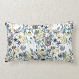 Modern Gray Yellow Floral Waterverf Pattern Kussen