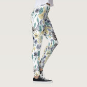 Modern Gray Yellow Floral Waterverf Pattern Leggings (Rechts)