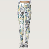 Modern Gray Yellow Floral Waterverf Pattern Leggings (Voorkant)