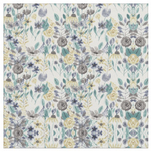 Modern Gray Yellow Floral Waterverf Pattern Stof