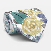 Modern Gray Yellow Floral Waterverf Pattern Stropdas (Opgerold)