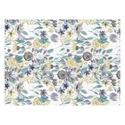 Modern Gray Yellow Floral Waterverf Pattern Tafelkleed (Voorkant (Horizontaal))
