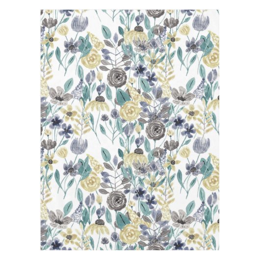 Modern Gray Yellow Floral Waterverf Pattern Tafelkleed (Voorkant)