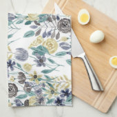 Modern Gray Yellow Floral Waterverf Pattern Theedoek (Quarter Fold)