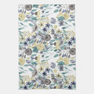 Modern Gray Yellow Floral Waterverf Pattern Theedoek