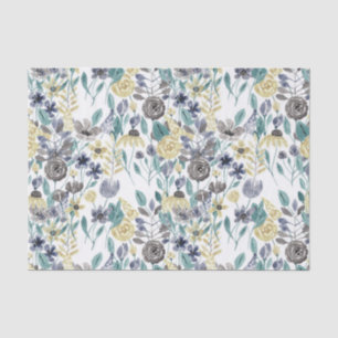 Modern Gray Yellow Floral Waterverf Pattern Tissuepapier