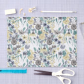 Modern Gray Yellow Floral Waterverf Pattern Tissuepapier (Craft)