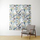 Modern Gray Yellow Floral Waterverf Pattern Wandkleed (In situ)