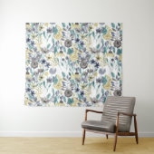 Modern Gray Yellow Floral Waterverf Pattern Wandkleed (In Situ (horizontaal))