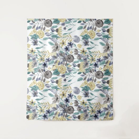Modern Gray Yellow Floral Waterverf Pattern Wandkleed (Voorkant)