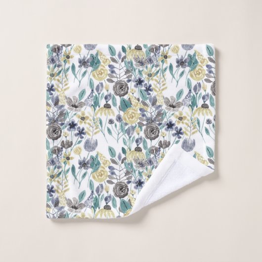 Modern Gray Yellow Floral Waterverf Pattern Washandje (Wasdoekje)